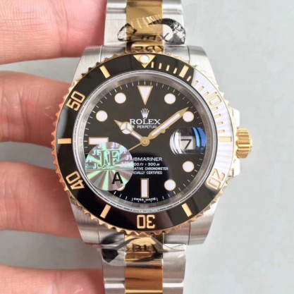 Replica Rolex Submariner Date 116613LN JF Yellow Gold & Stainless Steel Black Dial Swiss 3135