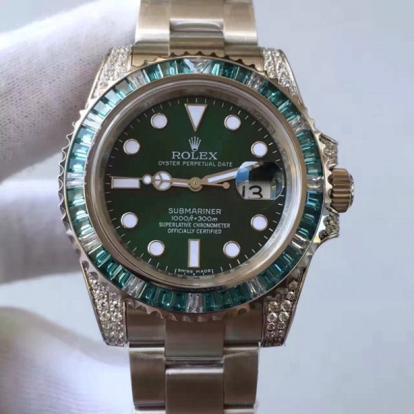 Replica Rolex Submariner Date 116610LV V7 Stainless Steel & Diamonds Green Dial Swiss 2836-2