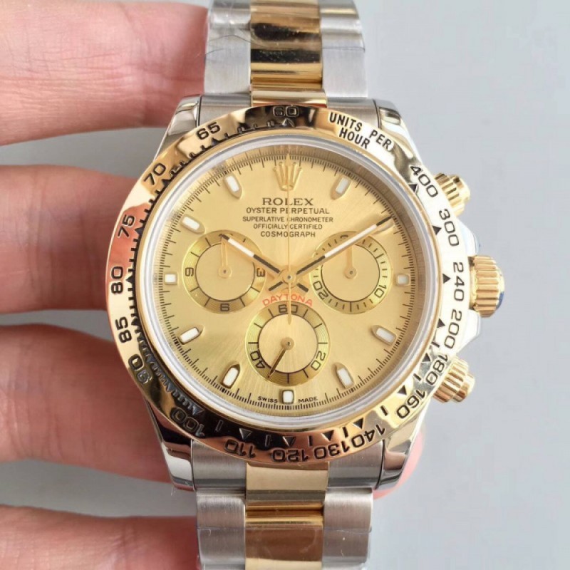 Replica Rolex Daytona Cosmograph 116503 3A 18K Yellow Gold Wrapped & Stainless Steel 904L Champagne Dial Swiss 7750 Run 6@SEC