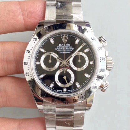 Replica Rolex Daytona Cosmograph 116520 AR Stainless Steel 904L Black Dial Swiss 4130 Run 6@SEC