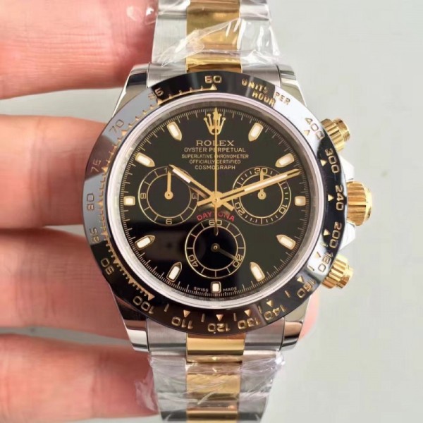 Replica Rolex Daytona Cosmograph 116519LN JH Yellow Gold & Stainless Steel Black Dial Swiss 4130 Run 6@SEC