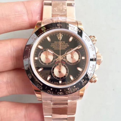 Replica Rolex Daytona Cosmograph 116515LN JH Rose Gold Black Dial Swiss 4130 Run 6@SEC