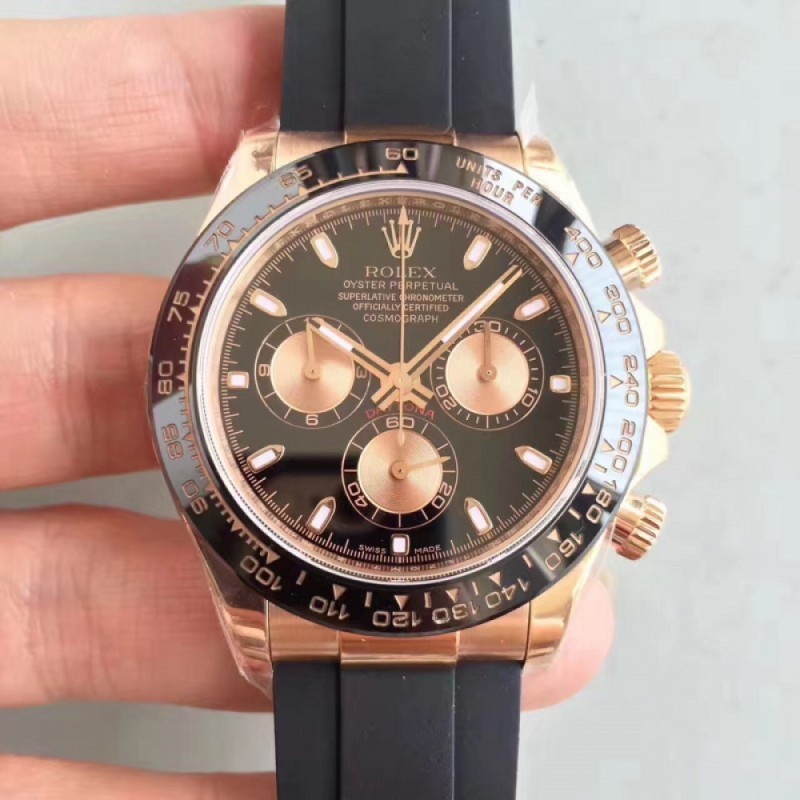 Replica Rolex Daytona Cosmograph 116515LN N Rose Gold Black Dial Swiss 7750 Run 6@SEC