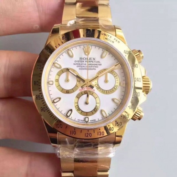 Replica Rolex Daytona Cosmograph 116528 JH Yellow Gold White Dial Swiss 4130 Run 6@SEC