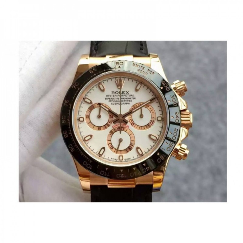 Replica Rolex Daytona Cosmograph 116515 JH Rose Gold White Dial Swiss 4130 Run 6@SEC