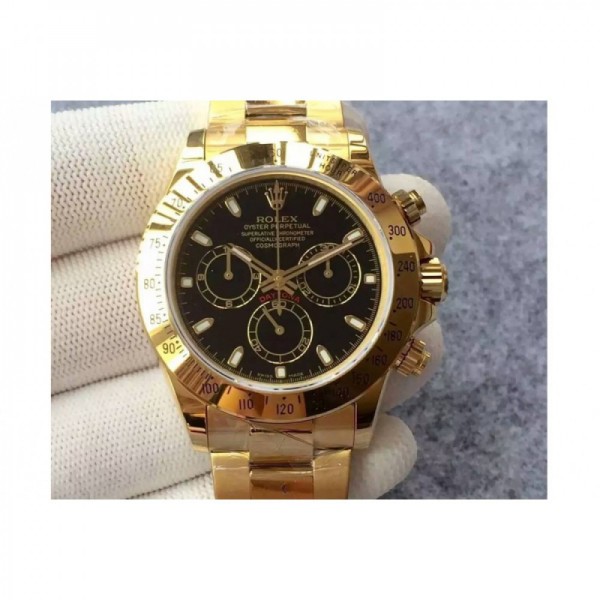 Replica Rolex Daytona Cosmograph 116508 JH Yellow Gold Black Dial Swiss 4130 Run 6@SEC