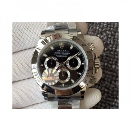 Replica Rolex Daytona Cosmograph 116520 JH Stainless Steel Black Dial Swiss 4130 Run 6@SEC