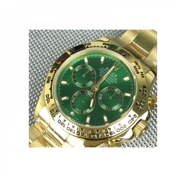 Replica Rolex Daytona Cosmograph 116528 BP Yellow Gold Green Dial Swiss 7750 Run 6@SEC