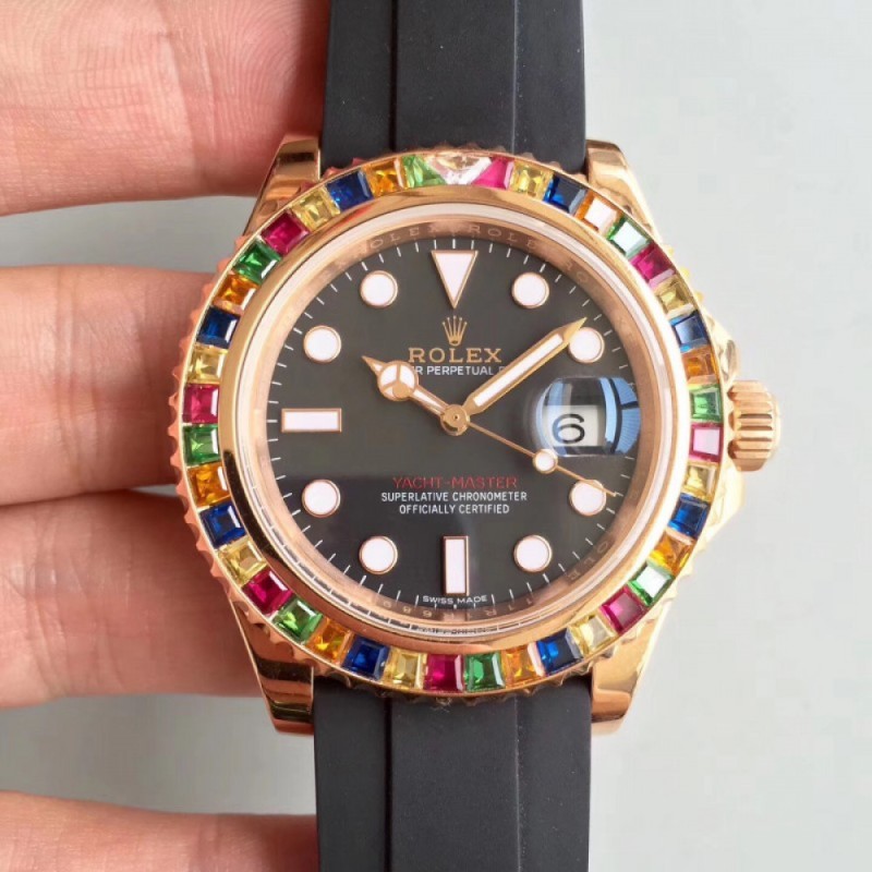 Replica Rolex Yacht-Master 40 116695 N Rose Gold & Diamonds Black Dial Swiss 2836-2