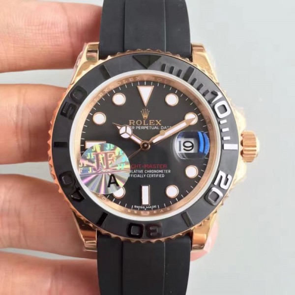 Replica Rolex Yacht-Master 40 116655 2018 JF Rose Gold Black Dial Swiss 2836-2