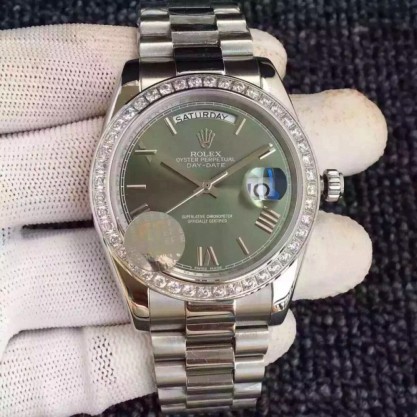 Replica Rolex Day-Date 40 228239 2018 EF Stainless Steel & Diamonds Green Dial Swiss 3255