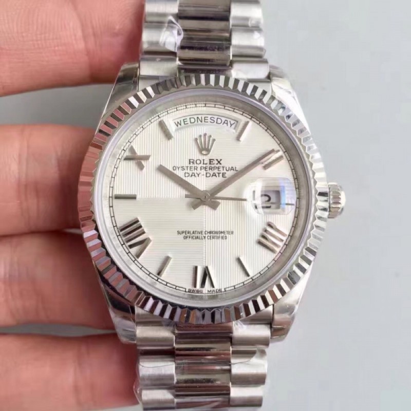 Replica Rolex Day-Date 40 228239 2018 EW Stainless Steel Silver Quadrant Dial Swiss 3255