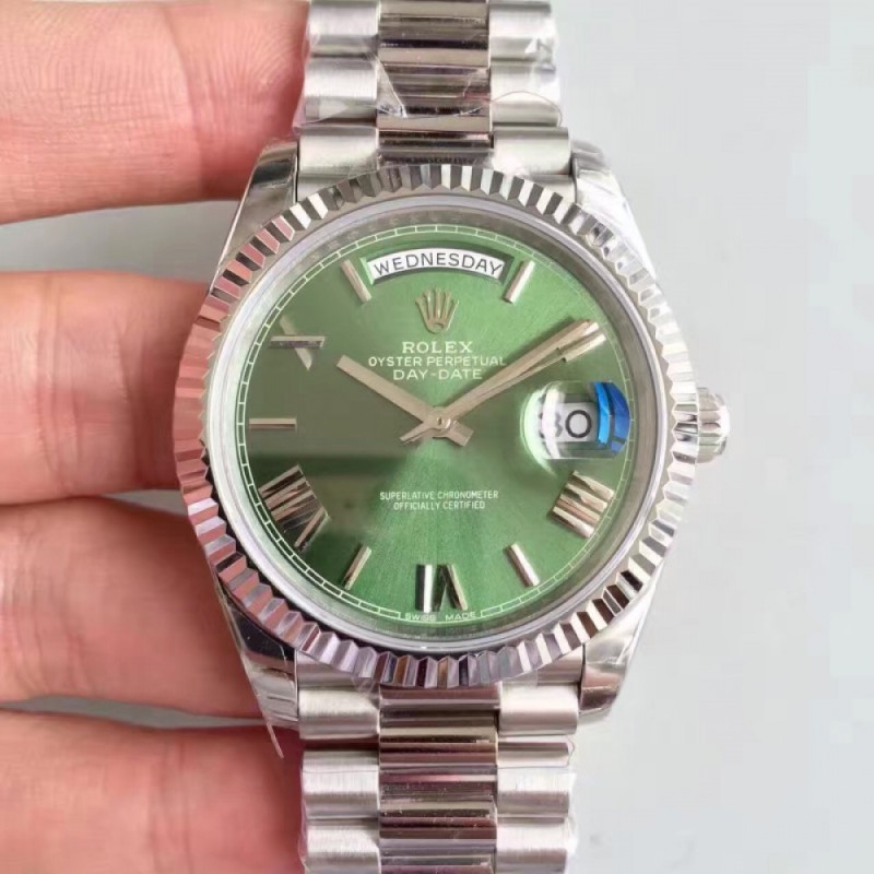 Replica Rolex Day-Date 40 228239 2018 EW Stainless Steel Green Dial Swiss 3255