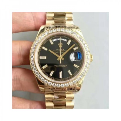 Replica Rolex Day-Date 40 228398TBR 40MM KW Yellow Gold & Diamonds Black Dial Swiss 3255