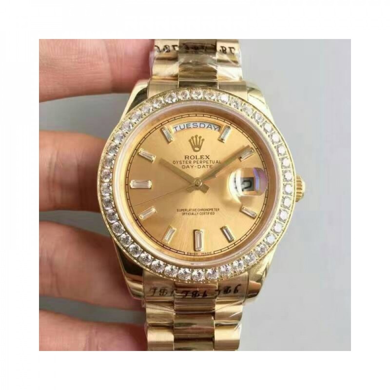 Replica Rolex Day-Date 40 228348RBR 40MM KW Yellow Gold & Diamonds Champagne Dial Swiss 3255