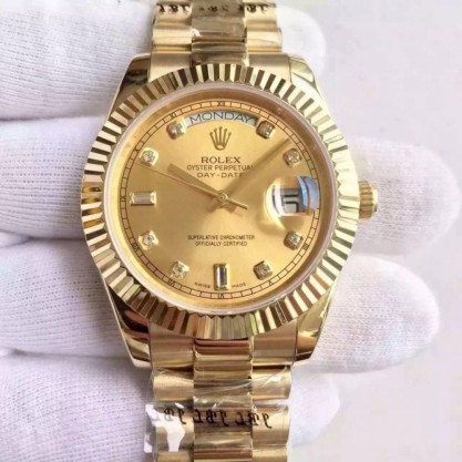 Replica Rolex Day-Date II 218238 41MM KW Yellow Gold Champagne Dial Swiss 3255