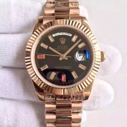 Replica Rolex Day-Date II 218235 41MM KW Rose Gold Black Dial Swiss 3255