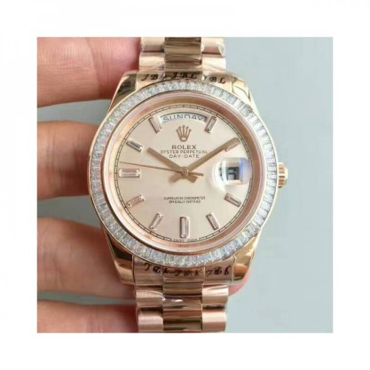 Replica Rolex Day-Date 40 228235 40MM KW Rose Gold & Diamonds Cream Dial Swiss 3255