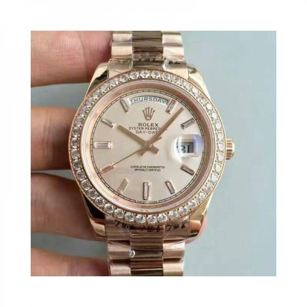 Replica Rolex Day-Date 40 228235 40MM KW Rose Gold & Diamonds Cream Dial Swiss 3255