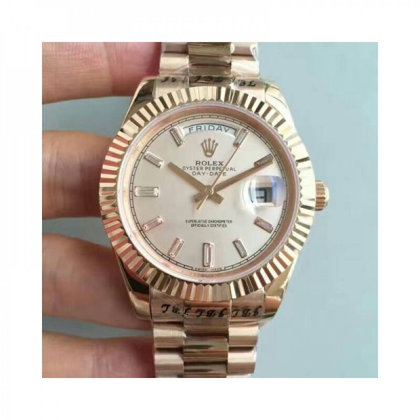 Replica Rolex Day-Date 40 228235 40MM KW Rose Gold Cream Dial Swiss 3255