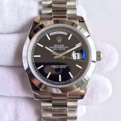 Replica Rolex Day-Date 40 228206 40MM KW Stainless Steel Black Diagonal Dial Swiss 3255