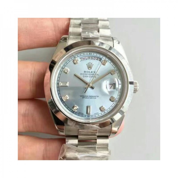 Replica Rolex Day-Date II 218206 41MM V6 Stainless Steel Blue Dial Swiss 2836-2