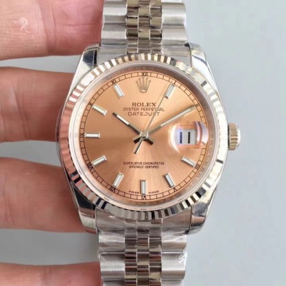 Replica Rolex Datejust 36MM 116234 AR Stainless Steel 904L Rose Gold Dial Swiss 3135