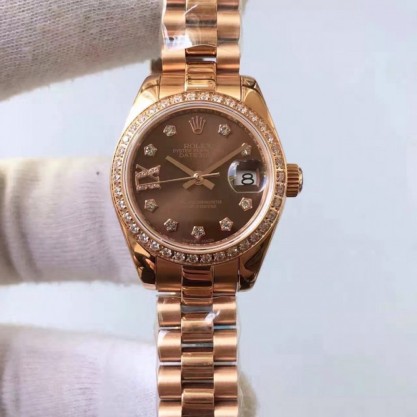 Replica Rolex Lady Datejust 28 279135RBR 28MM Rose Gold & Diamonds Chocolate Dial Swiss 2671