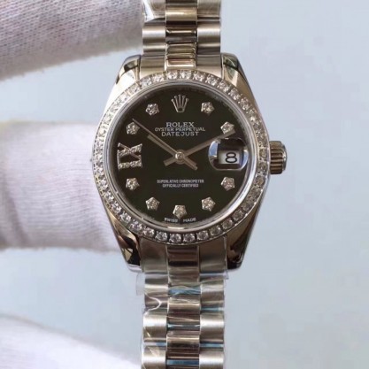 Replica Rolex Lady Datejust 28 279136RBR 28MM Stainless Steel & Diamonds Black Dial Swiss 2671