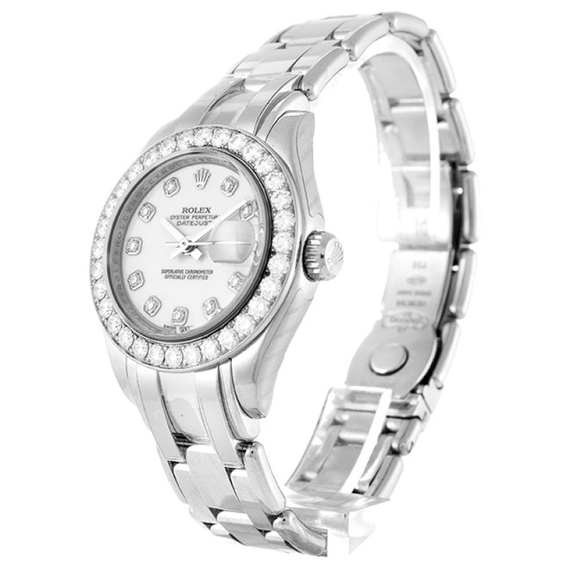 Best AAA White Diamond Dial Replica Rolex Pearlmaster 80299-29 MM