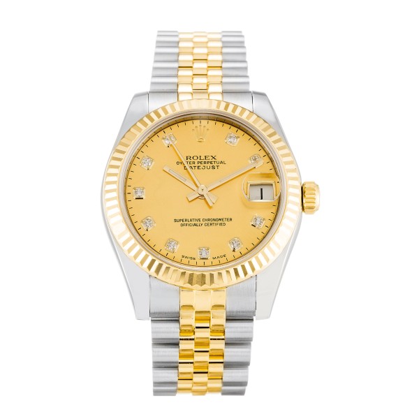 Best AAA Champagne Goldust Diamond Dial Replica Rolex Datejust Lady 178273-31 MM