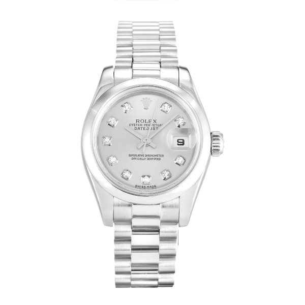 Best AAA Silver Diamond Dial Replica Rolex Datejust Lady 179166-26 MM