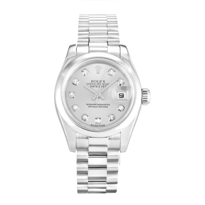 Best AAA Silver Diamond Dial Replica Rolex Datejust Lady 179166-26 MM