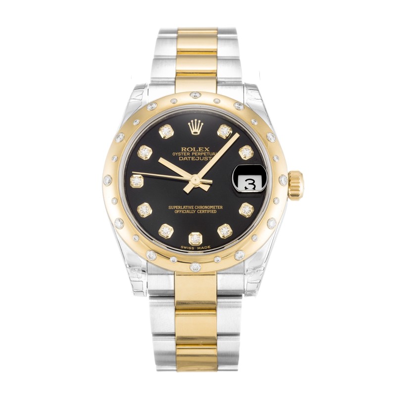 UK Best Black Diamond Dial Replica Rolex Mid-Size Datejust 178343-31 MM