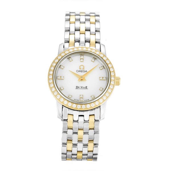 Best AAA Mother of Pearl - White Diamond Dial Replica Omega De Ville Prestige Ladies 4375.75.00-22 MM