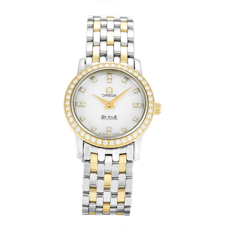 Best AAA Mother of Pearl - White Diamond Dial Replica Omega De Ville Prestige Ladies 4375.75.00-22 MM