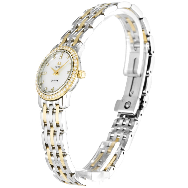 Best AAA Mother of Pearl - White Diamond Dial Replica Omega De Ville Prestige Ladies 4375.75.00-22 MM