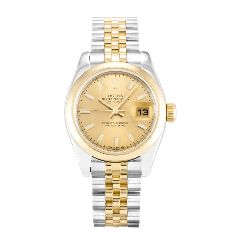 Best AAA Champagne Baton Dial Replica Rolex Datejust Lady 179163-26 MM