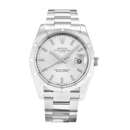 UK Best Silver Baton Dial Replica Rolex Oyster Perpetual Date 115210-34 MM