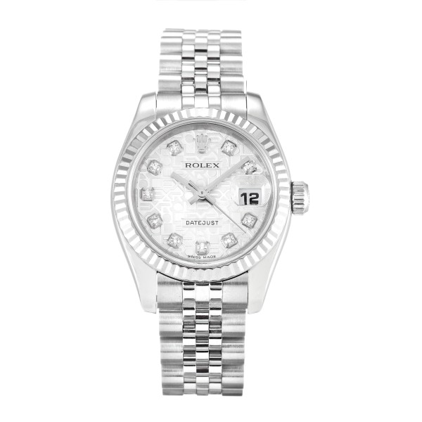 Best AAA Silver Jubilee Diamond Dial 26 MM Women Replica Rolex Datejust Lady 179174-26 MM