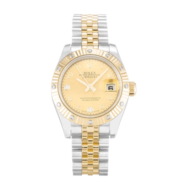 Best AAA Mother of Pearl - Champagne Diamond Dial Replica Rolex Datejust Lady 179313-26 MM