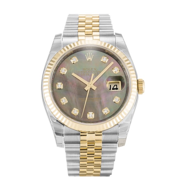 Best AAA Mother of Pearl - Black Diamond Dial 36 MM Women Replica Rolex Datejust 116233-36 MM