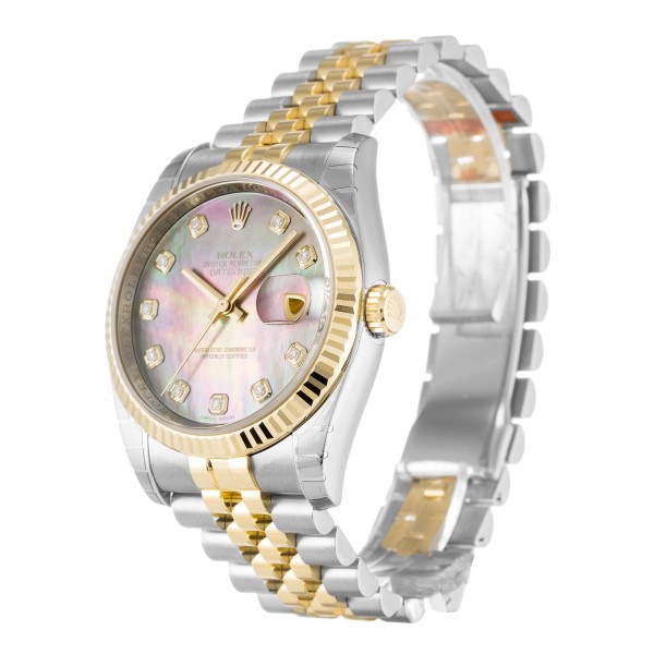 Best AAA Mother of Pearl - Black Diamond Dial 36 MM Women Replica Rolex Datejust 116233-36 MM