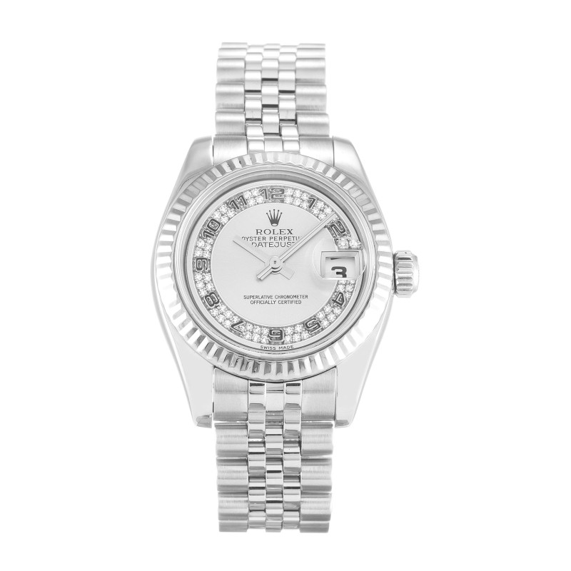 Best AAA Silver Diamond Dial 26 MM Women Replica Rolex Datejust Lady 179174-26 MM