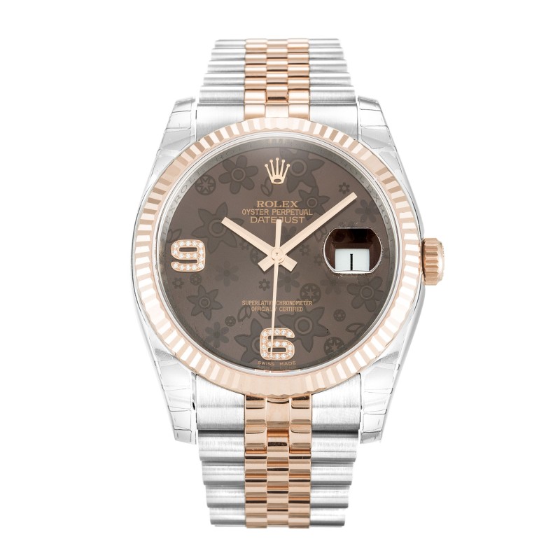 Best AAA Chocolate Floral Diamond Dial Replica Rolex Datejust 116231-36 MM