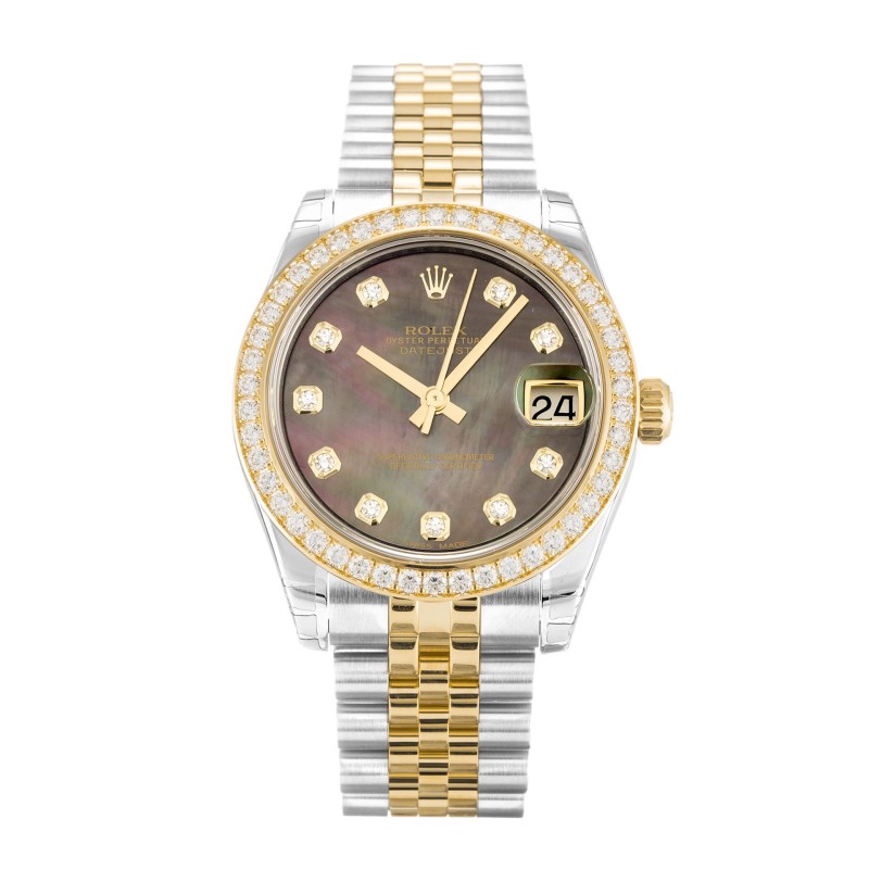 Best AAA Mother of Pearl Black - Diamond Dial Replica Rolex Datejust Lady 178383-31 MM