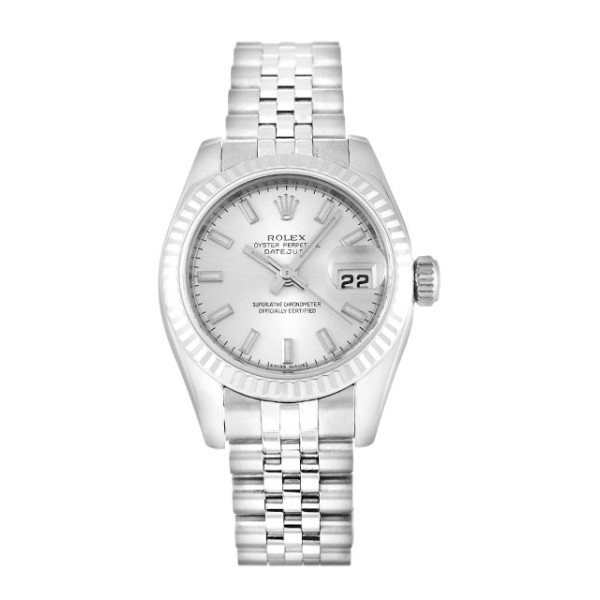 Best AAA Silver Baton Dial 26 MM Women Replica Rolex Datejust Lady 179174-26 MM