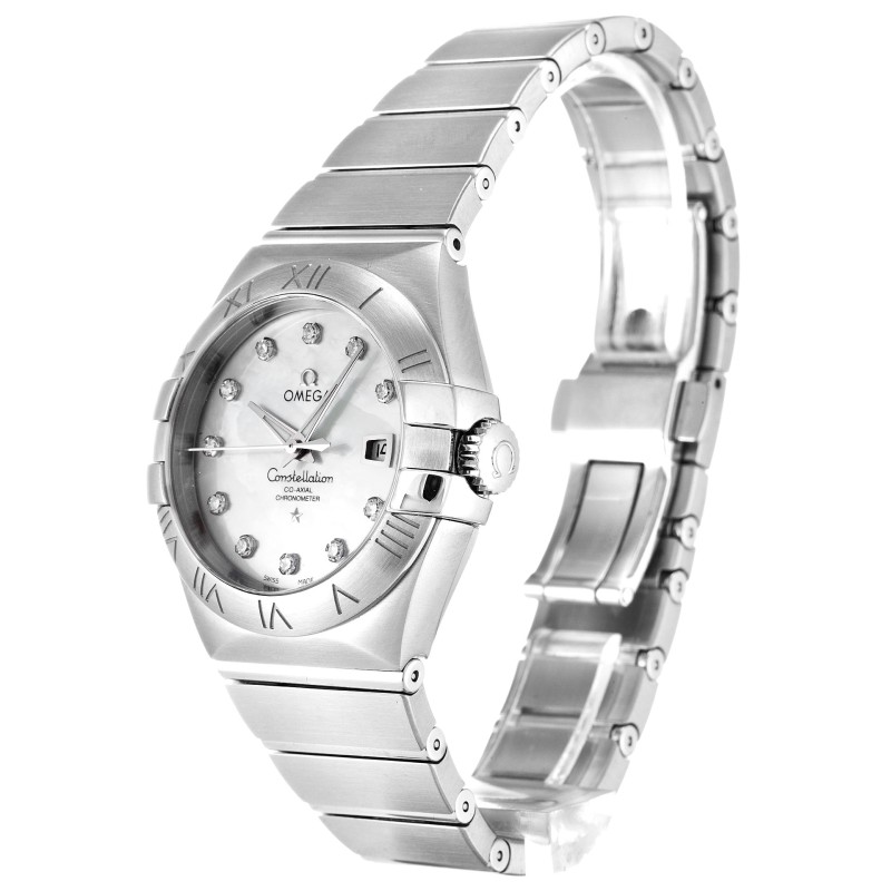 Best AAA Mother of Pearl - White Diamond Dial Replica Omega Constellation Chronometer Ladies 123.10.31.20.55.0-31 MM