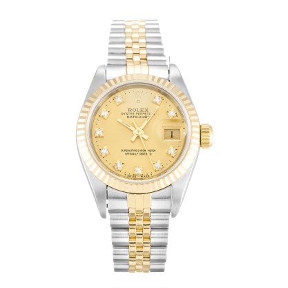 Best AAA Champagne Diamond Dial Replica Rolex Datejust Lady 69173-26 MM