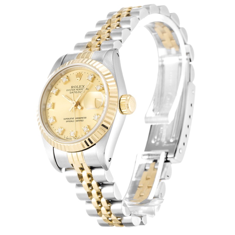 Best AAA Champagne Diamond Dial Replica Rolex Datejust Lady 69173-26 MM